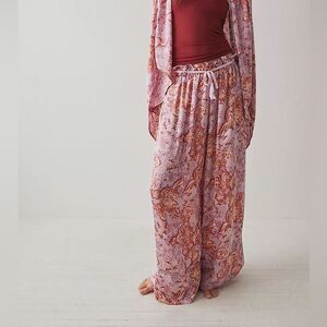 NWT Free People Mauve Combo Satin Goddess Lounge Pants Size Extra Large
